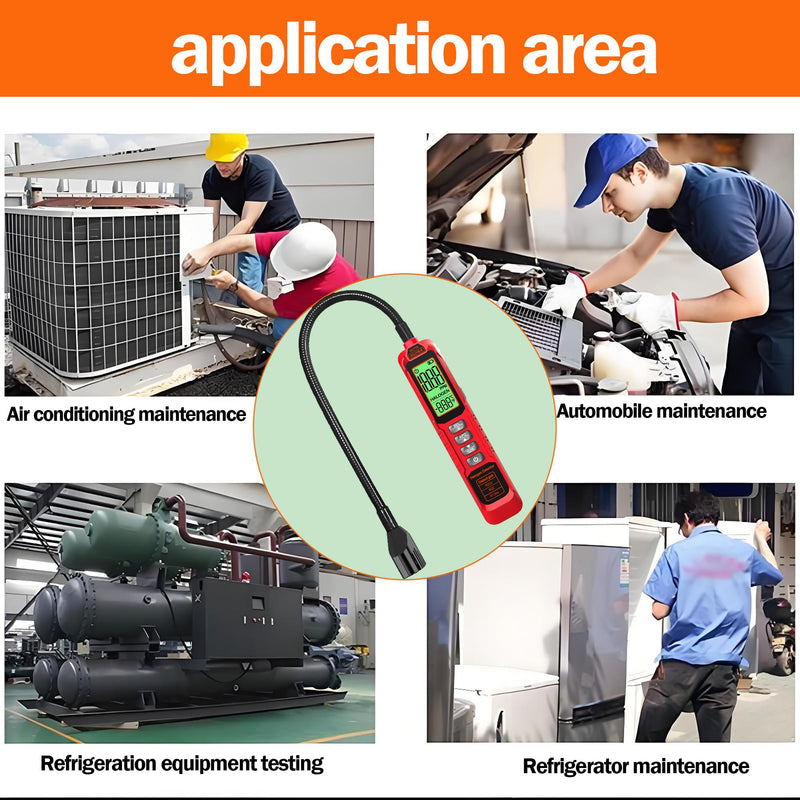 [Australia - AusPower] - Professional Halogen Gas Detector with 180° Flexible Probe, Digital Refrigerant Leak Detector for R22, R32, R134a, LCD Display, Ultraviolet Detection, 30CM Probe Length RED1 