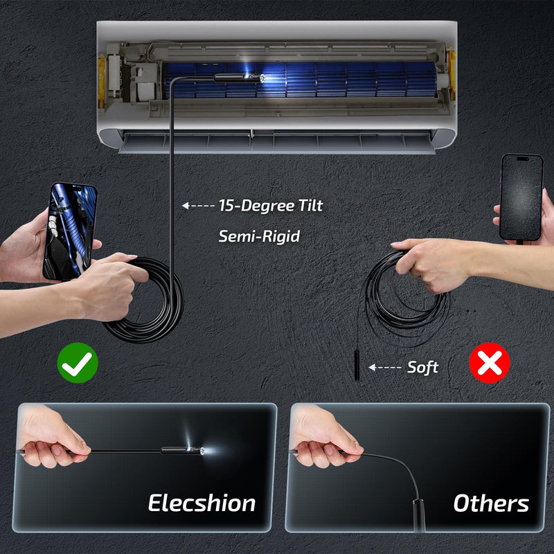[Australia - AusPower] - [Dual-Lens] Endoscope Camera with Light, 1920P Borescope Inspection Camera with 8+1 Adjustable LED Lights, Semi-Rigid Snake Cable 16.5FT, IP67 Waterproof for iPhone, iPad, Samsung,Cool Gadgets for Men 