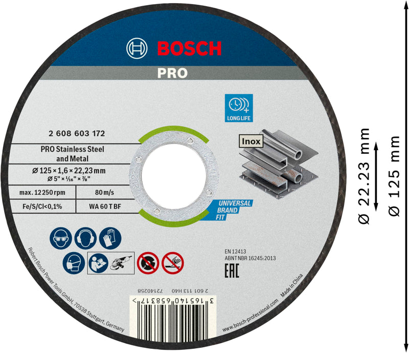 [Australia - AusPower] - Bosch 2608603172 Standard for INOX Straight Cutting disc Ø 115 mm Diameter: 125 mm 