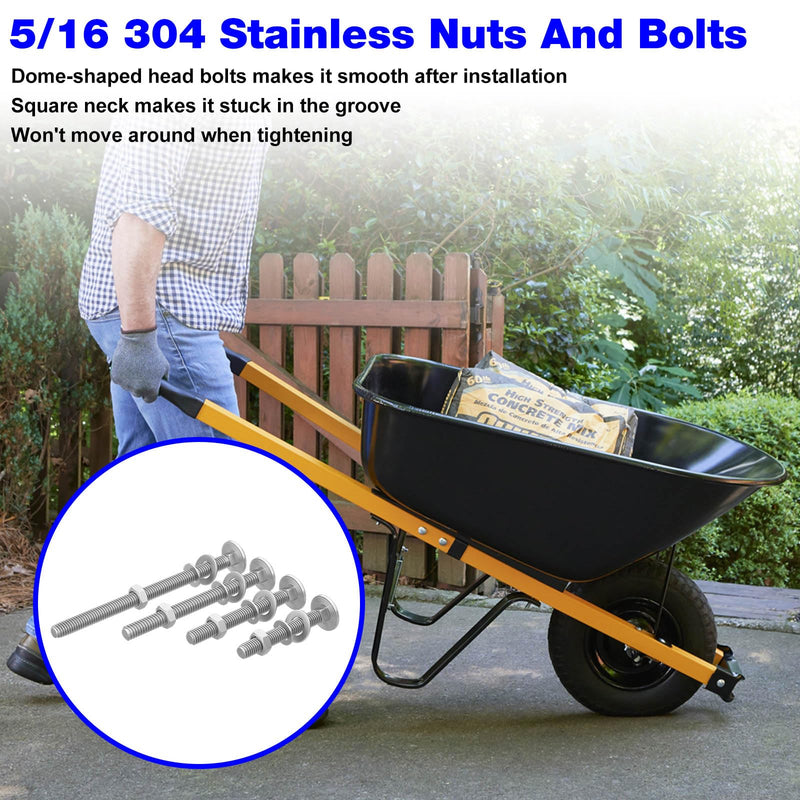 [Australia - AusPower] - Wheelbarrow Bolt Nut Kit Replacement Wheelbarrow Handle Part 5/16 Nut Bolt, 304 Stainless Steel Carriage Bolts and Nuts Kit - (12 Pack) 