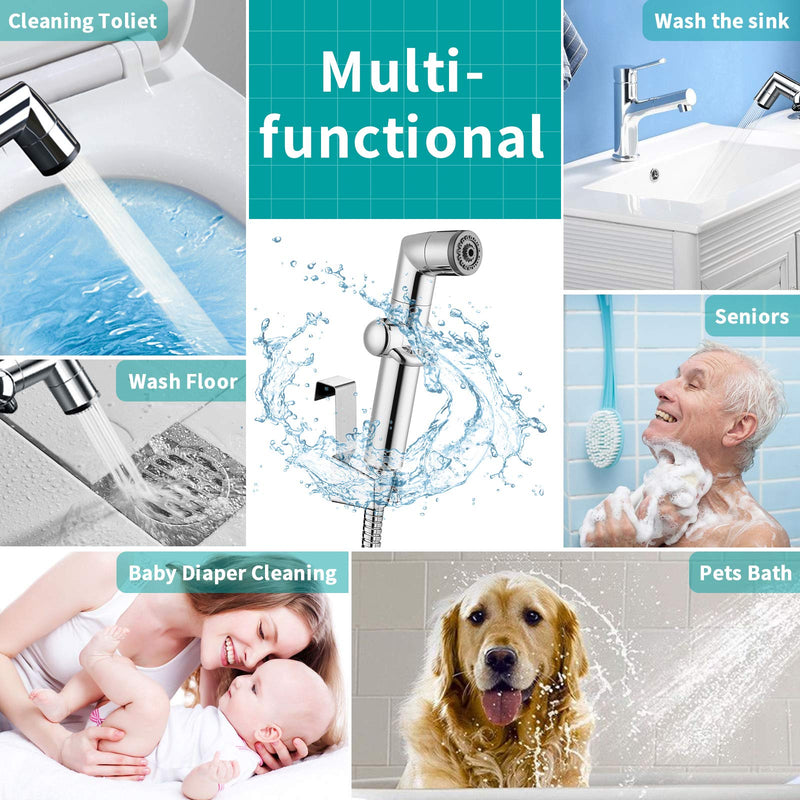 MIAOHUI Muslim Shower, Handheld Bidet Sprayer for Toilet, Cloth Diaper Sprayer, Health Faucet, Bum Gun with Hose and Holder, Wall or Tank Mount(Chrome) Chrome
