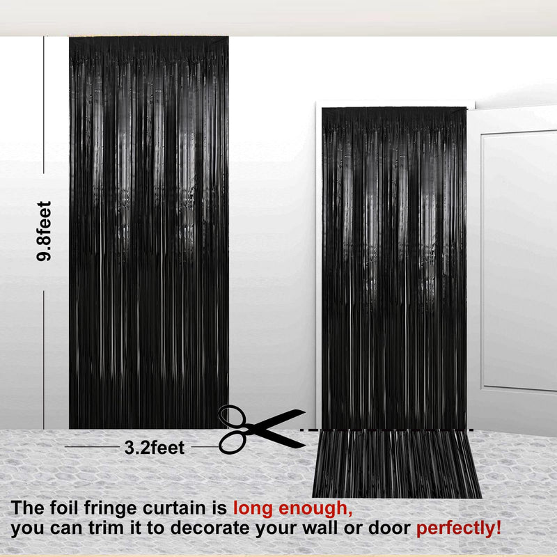 [Australia - AusPower] - 2 Pack 3.2 ft x 9.8 ft Black Tinsel Curtain Party Backdrop Decorations, Metallic Foil Fringe Backdrop Door for Halloween, Christmas, Birthday Graduation Wedding Party Streamers Photo Backdrop. 