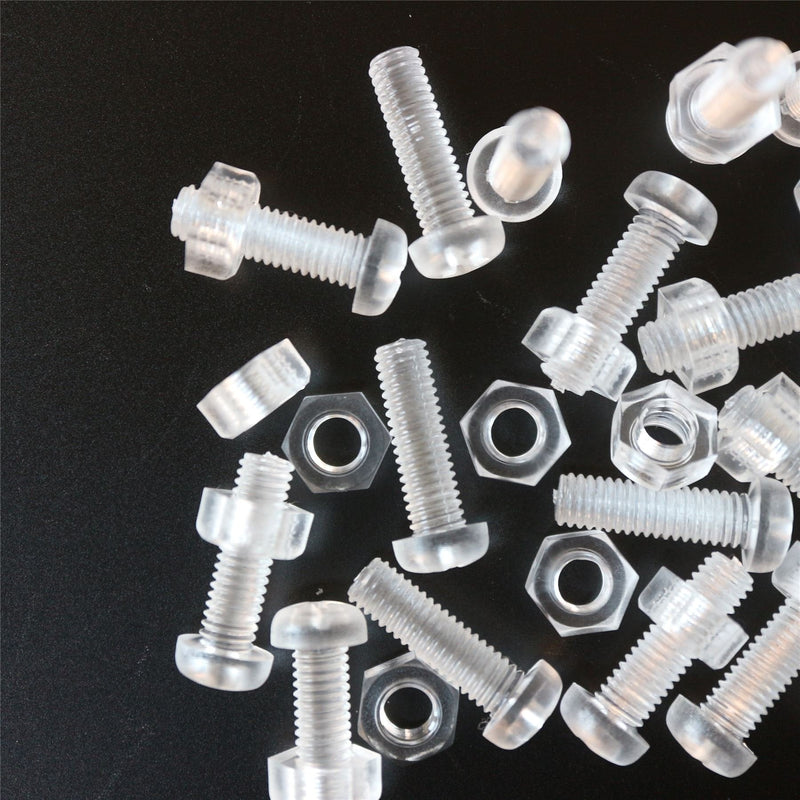 [Australia - AusPower] - Pack of 60 Transparent Clear Plastic Acrylic M6 x 20mm Nuts & Bolts, Washers - Acrylic Plastic Screws, (15/64 x 25/32 in) 