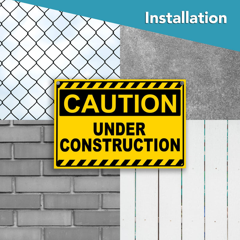 2 PC Under Construction Sign, 8x12 Coroplast Caution Construction Signs for Jobsites with Grommets