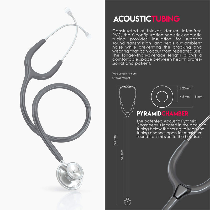 [Australia - AusPower] - MDF Instruments Acoustica Lightweight Stethoscope for Doctors, Nurses, Students, Silver/Gray tube + MDF LUMiNiX Illuminator Medical Professional Diagnostic Penlight 