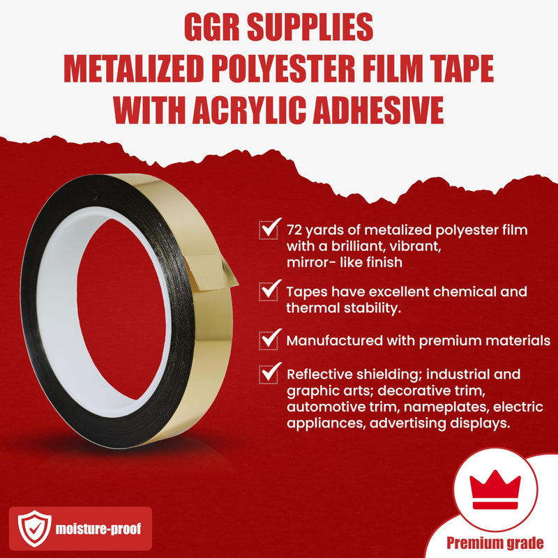 GGR Supplies T.R.U. Metalized Polyester Film Tape MMYP-1 – Mirror Finish Mylar for Accent Walls, Decorative Trim, Chrome Pinstripe for Cars, Graphic Arts, Silver, 2 in x 72 Yards 2 in.