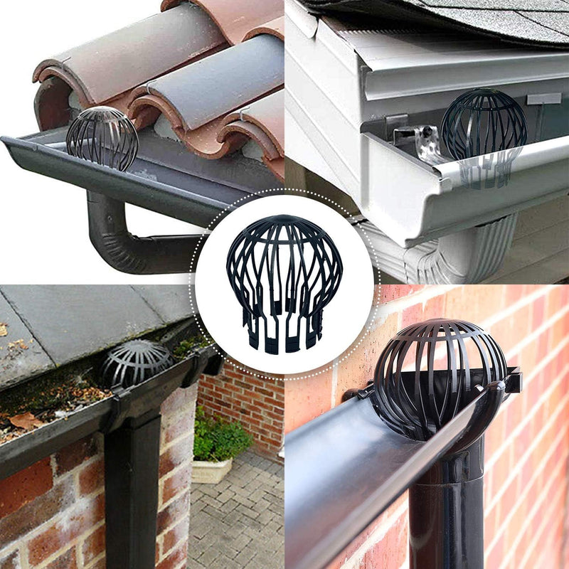 [Australia - AusPower] - Hsthe Sea Set of 4 Black Downpipe Protectors, Gutter Fastening, Plastic Basket, Leaf Gutter Screen, Downpipe Protector, Diameter 4.9 inches, Polypropylene. 