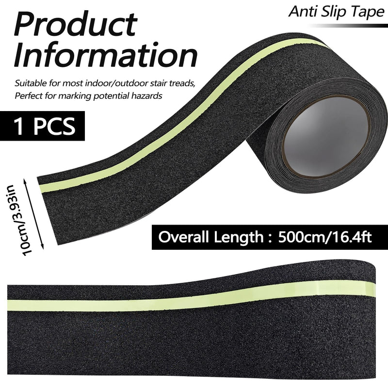 Huakaile Glow in The Dark Tape Anti Slip Grip Tape, 3.93" x 16.4Ft Luminous Reflective Tape, Waterproof Non Skid Traction Tape Strips for Outdoors Steps Indoor Stairs Treads Ladder Floor
