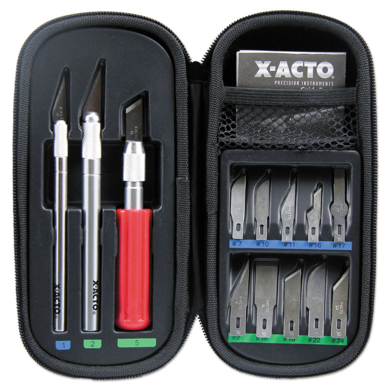 [Australia - AusPower] - X-ACTO Compression Basic Knife Set 3 Knives 13 Blades Soft Carry Case 17 Count Art Knives 
