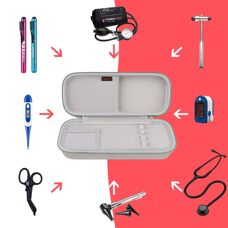 [Australia - AusPower] - Canboc Stethoscope Case, Large Stethoscope Holder with ID Slot, Compatible with 3M Littmann Classic III, Lightweight II S.E., Cardiology IV Stethoscope, Mesh Bag fit Pen Light, Grey PU-Grey 