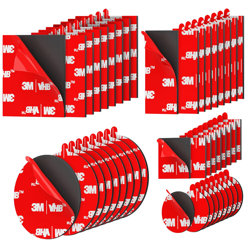 Double Sided Tape Heavy Duty 40PCS Adhesive Pads 1“ and 2” Squares Dots Rectangles Strong Waterproof Mounting Tape for Dashboard Dash Cam Windshield Suction Cup Phone Holders Black