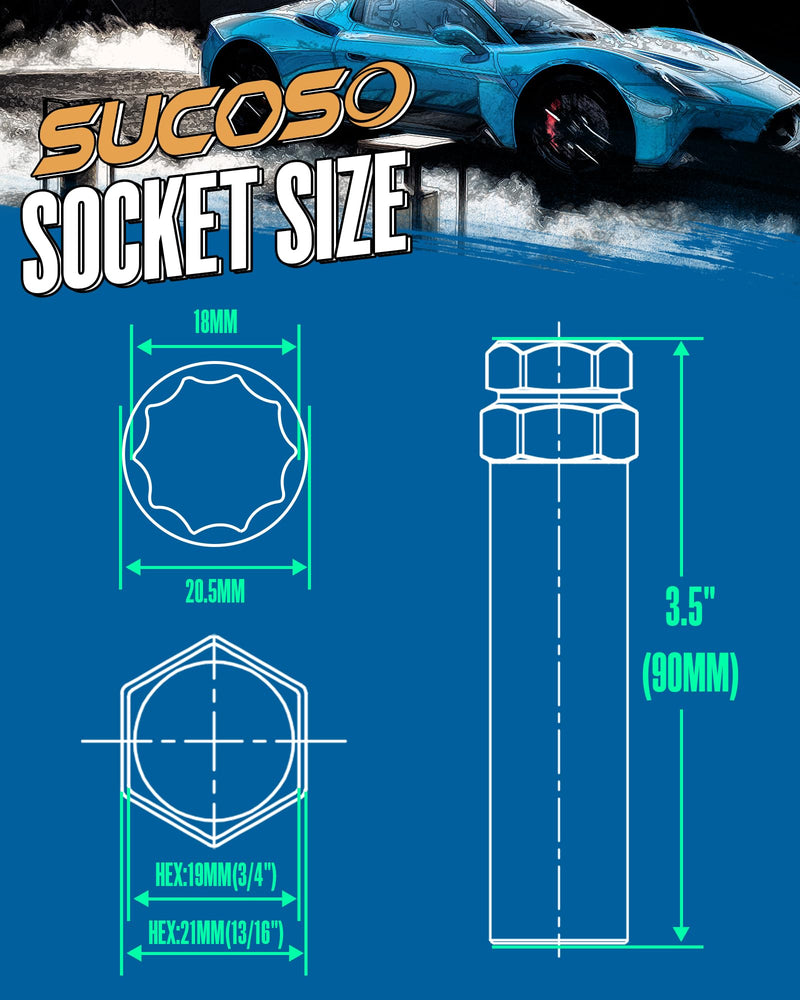 [Australia - AusPower] - 10 Spline Lug Nut Key Replacement for TA20-19/21 Fit Bimecc M12x1.5 M14x1.5 10 Spline Lug Nuts and Lug Bolts, 10 Point Lugnut Socket with 3/4"(19mm) and 13/16"(21mm) Hex, Replace TN20A22OP TB20A24 Silver 
