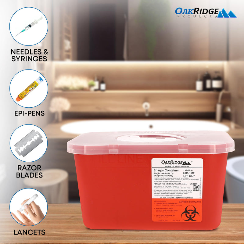 [Australia - AusPower] - Oakridge Products Large Sharps Container for Home Use and Professional 1 Gallon (1-Pack), Biohazard Needle and Syringe Disposal, Rotating Lid, CDC Certified 