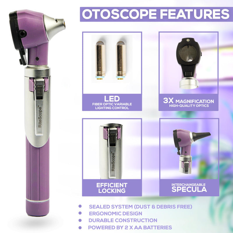 [Australia - AusPower] - Otoscope with Light - Premium Otoscope Set with Fiber Optic Illumination - Ear Infection Detector - Ear Scope for Examination at Home-Purple Purple 