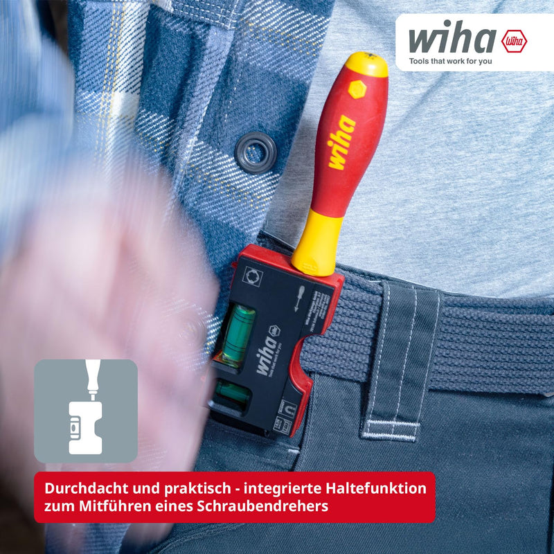 Wiha Mini Spirit Level Pocket I 10 cm with Magnet I Suitable for Bag | (46957) Electrician Tool for Socket I Horizontal 4-Ring Level + Vertical Level for Precise Alignment