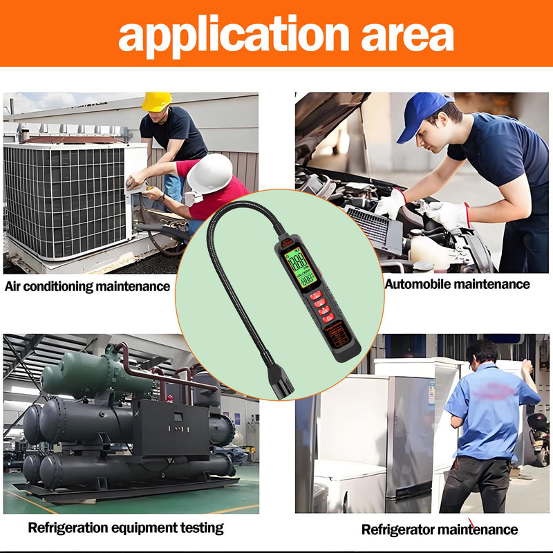 [Australia - AusPower] - Professional Halogen Gas Detector with 180° Flexible Probe, Digital Refrigerant Leak Detector for R22, R32, R134a, LCD Display, Ultraviolet Detection, 30CM Probe Length BLACK 