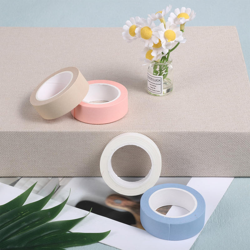 4 Rolls White Pink Washi Tape Blue Decorative Tape Solid Washi Tapes 0.6" x 32ft/Roll Self-Adhesive Decorative Tapes Beige Sticky Masking Tapee for Journals Scrapbooks Planner DIY Caft Gift