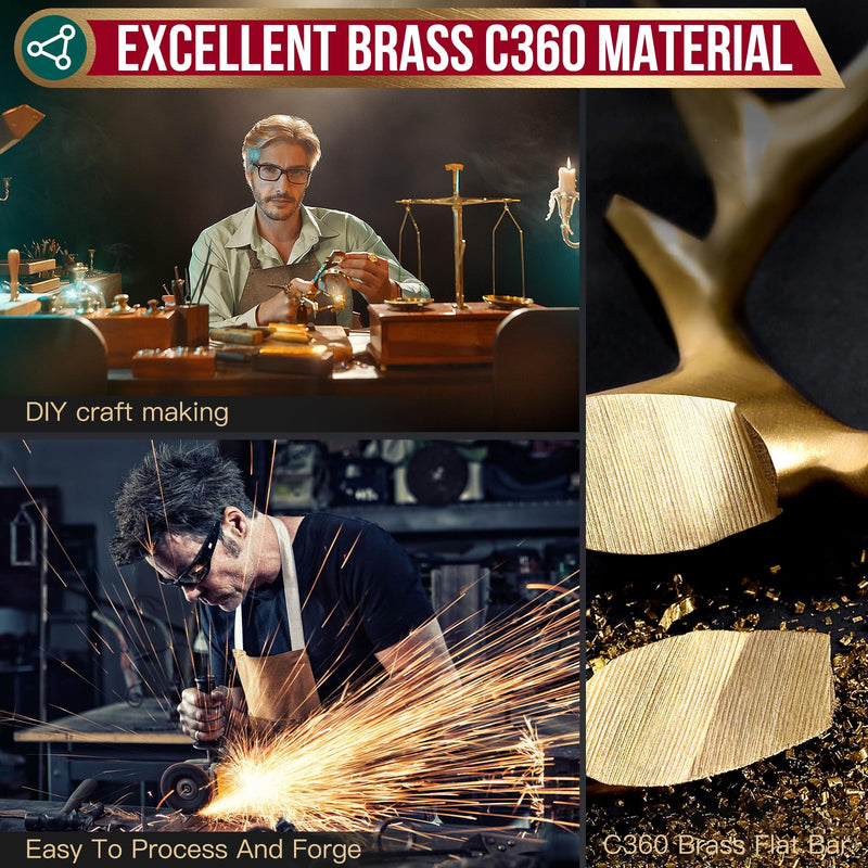 1/2" x 1" Brass Flat Bar Blank 12" Long Solid Brass Thin Plate C360 Flat Mill Stock (1/2x1x12 inch, 1) 1/2x1x12 inch