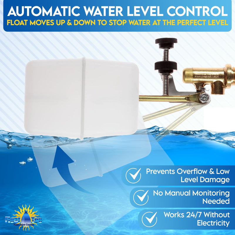 [Australia - AusPower] - Float Tec EZ Adjust Brass Replacement Float Valve 3/8" NPT Male Threads with 3" arm for Autofill, Pools, Spas, Water fountains, Livestock Water Trough, Water Tanks Fits 8" Canister 7 1/4" Long 