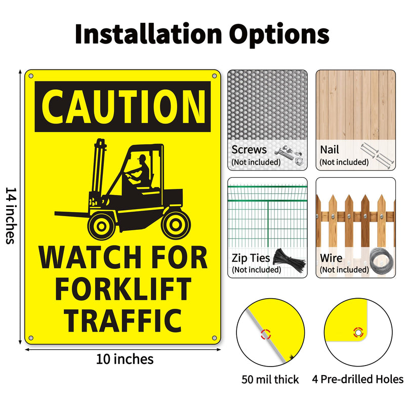 (2 Pack) Caution Watch for Forklift Traffic Safety Sign, 10 x 14 Watch for Forklift Reflective Aluminum Metal Signs Rust Free Waterproof and Easy to Install 10 x 14 inches Yellow
