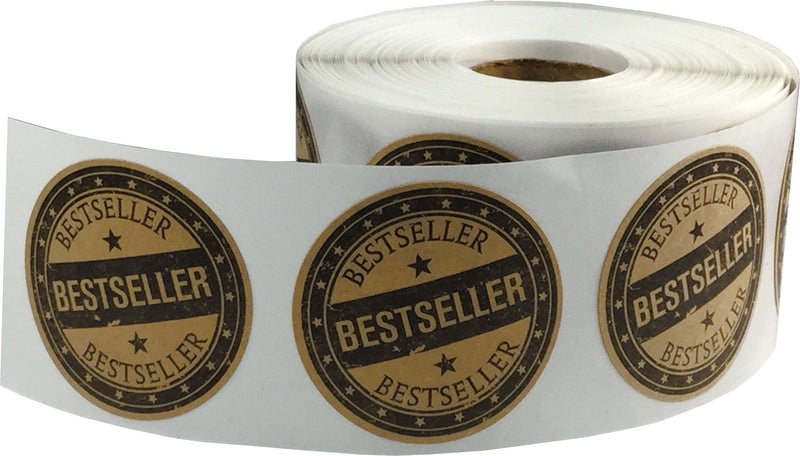 Brown Kraft with Black Stickers, 1.5 Inch Round, 500 Labels on a Roll