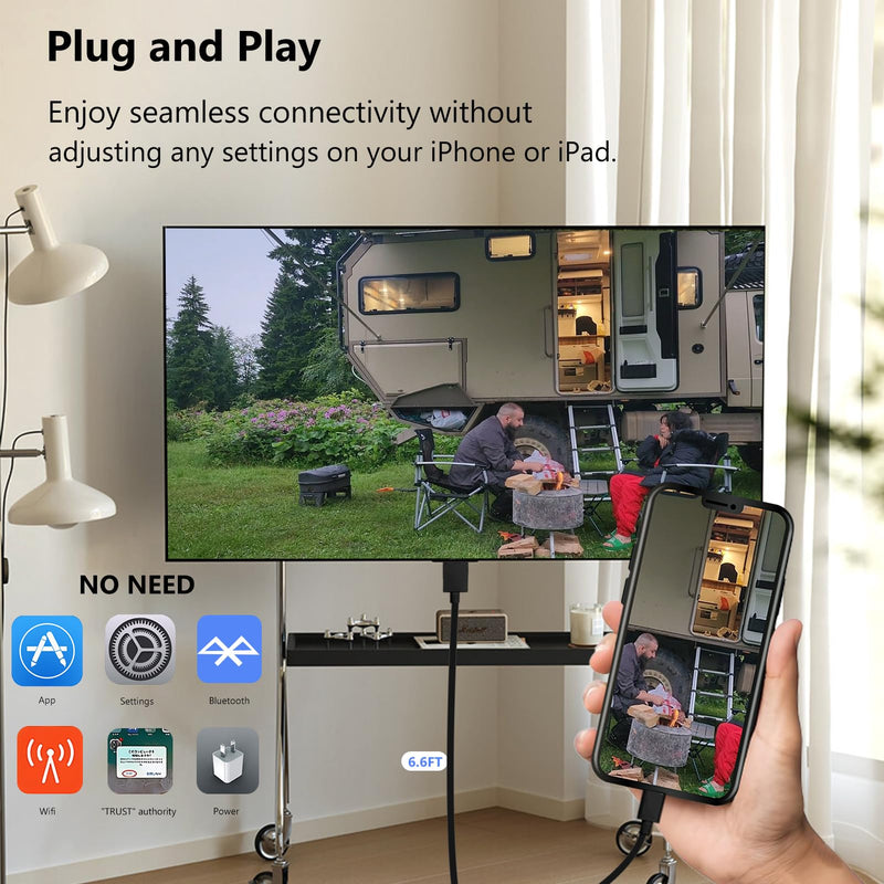 KikoSaka Lightning to HDTV Cable for iPhone Digital AV Adapter 1080P HD Video Sync Screen Connector iPhone to HDTV for TV Projector Monitor Support iOS 18 Black 13.2FT 13.2 ft