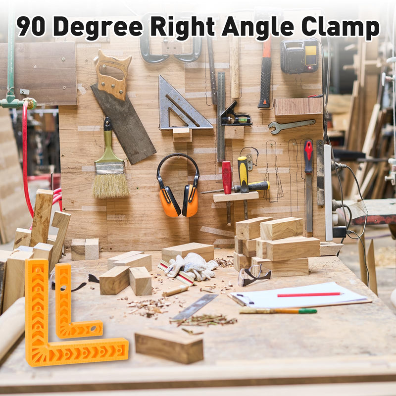 HARFINGTON 2Pcs Corner Clamp 90 Degree 8" Right Angle Clamp for Woodworking, ABS Plastic Positioning Square Tool for Picture Frame Box Cabinets Drawers, Yellow 8"
