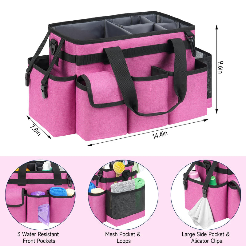 Cleaning Caddy,Cleaning Bag for Housekeepers,Cleaning Supplies Organizer with Handle,Rose Red Medium Rose Red