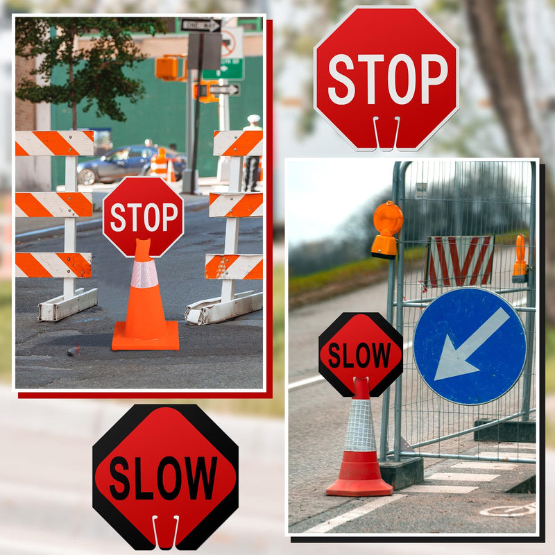 Geetery 6 Pcs Stop Slow Traffic Signs 12 x 12 Inch Double Sided Road Safety Sign, Weatherproof PVC Stop Sign for Construction Sites Parking Lots Driveways Traffic Control
