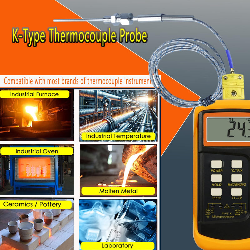 [Australia - AusPower] - TL1813 K-Type Thermocouple Probes Type K Thermocouple Probe Temperature Measurement Range -50 °F to 2000 °F Stainless Steel Probes 0.12 in / 4 in/Wire 60 in 