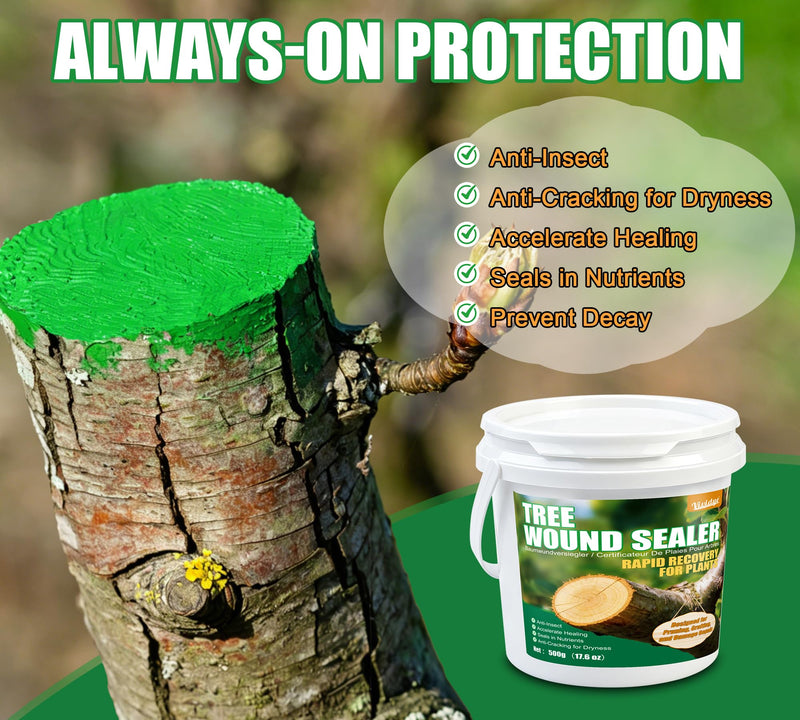 Tree Wound Sealer, 17.6oz Water-Based Tree Pruning Sealer with Brush, Reduce Sap Loss for Long-Lasting Protection, Trees Wound Dressing for Pruning Cut, Grafting, Damage Repair, Bonsai, Fruit Trees