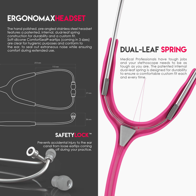 [Australia - AusPower] - MDF Instruments, MD One Stainless Steel Stethoscope, Adult, Fuschia Tube, Silver Chestpieces-Headset, MDF77732 