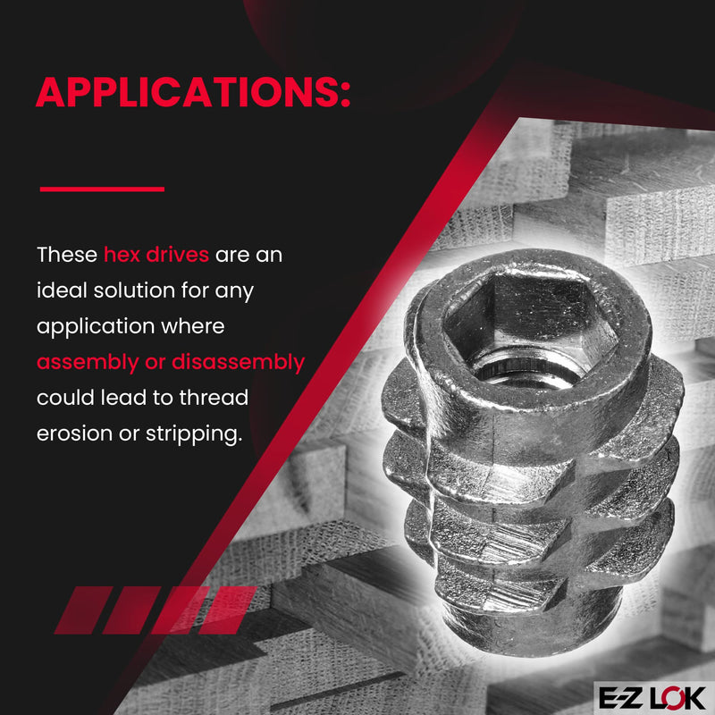 [Australia - AusPower] - E-Z LOK Knife Threaded Insert for Soft Wood, Zinc Hex-Flush Thread Inserts 10-24 Internal Threads, 0.512" Length Pack of 50 #10-24 Internal Threads, 0.512" Length 