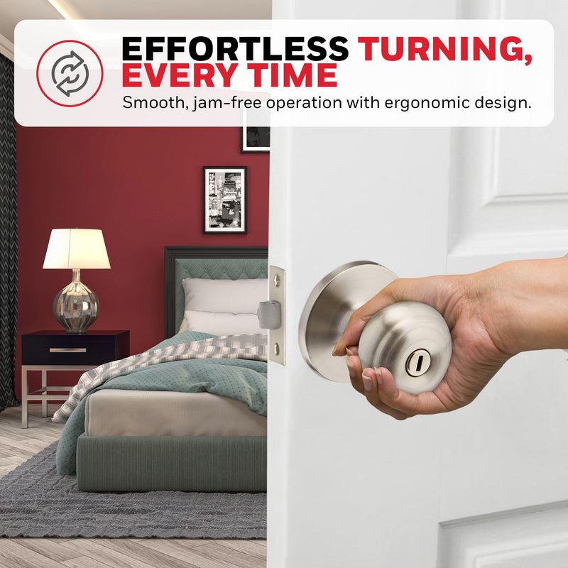 Honeywell Safes & Door Locks - Bedroom Door Knob with Lock and Key - Locking Interior Door Knobs Ideal for Closet, Room & Bathroom Requires Privacy - 5.25" L x 2.75" W Inches - Satin Nickel - 8101302