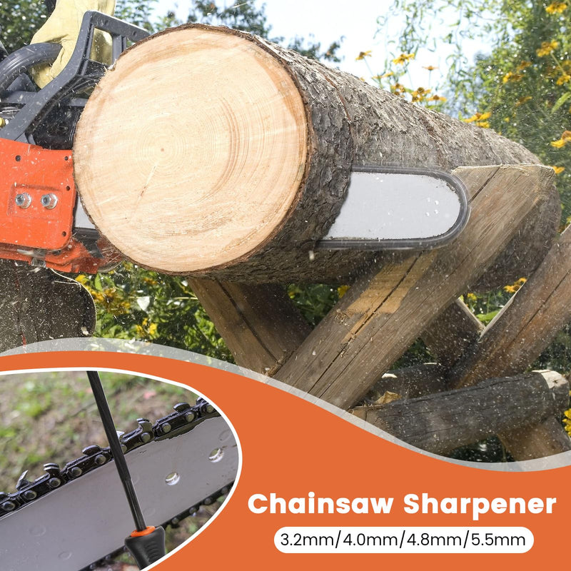 [Australia - AusPower] - Set of 4 Chainsaw Sharpening Round File Chainsaw 4 Sizes from 3.2/4.0/4.8/5.5 mm, File Set with Handle in Black and Orange, Horse File Chainsaw Made of Carbon Steel 