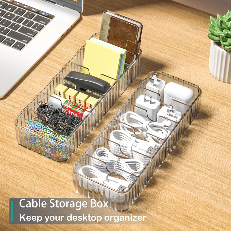 [Australia - AusPower] - Cable Storage Boxes Organizers 2 Pack,Cord Charger Storage Organizer Box Case with 20pcs Cable Ties,Stackable,Clear 