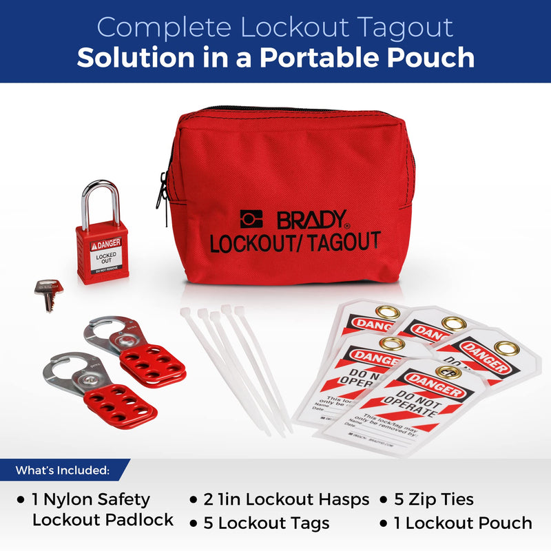 [Australia - AusPower] - BRADY Electrical Lockout Tagout Kit with Hasps, Loto Tags, 1 Red Safety Padlock | Electrical Lock Out Tag Out Kit - 153668 