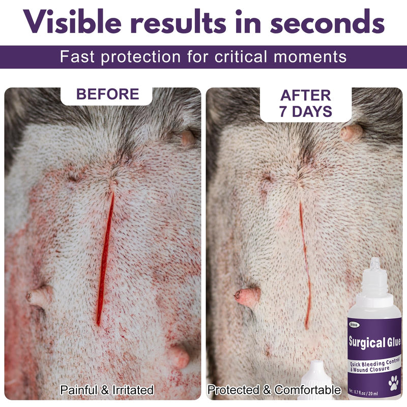 [Australia - AusPower] - Quick-Setting Animal Surgical Glue 20ml – Fast Bleeding Control & Wound Closure for Pets | Strong & Flexible Veterinary Adhesive – Relieves Pain from Cuts, Scrapes & Lacerations 