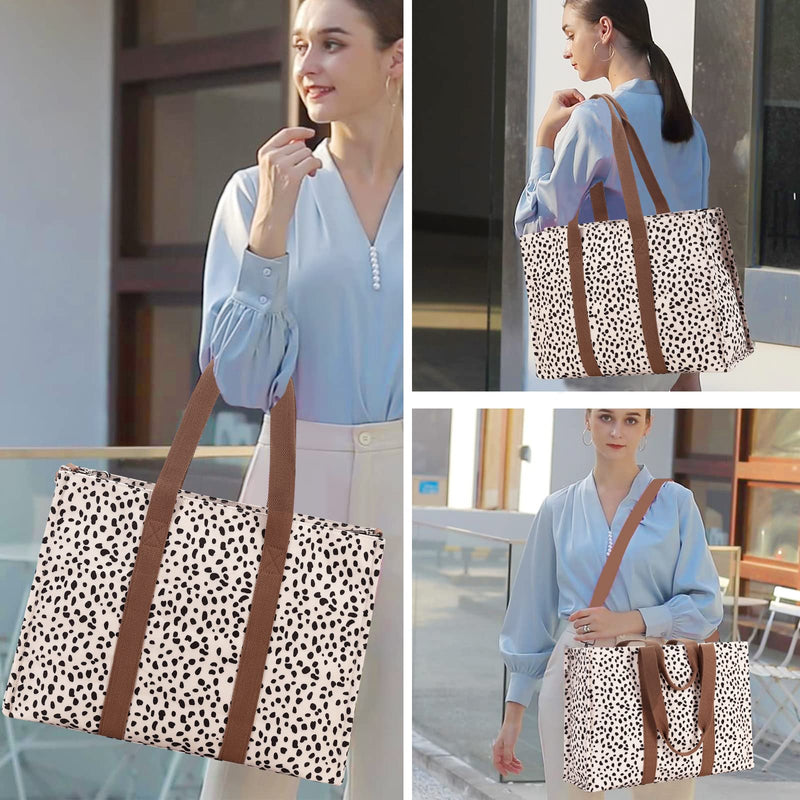 [Australia - AusPower] - Laptop Tote Bag for Women Work 15.6 inch Canvas Shoulder Bags Computer Messenger Purse Teacher Handbag Office Briefcase Leopard - Apricot 