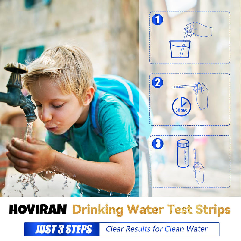 125 ct Drinking Water Test Strips - Home, Well Water Testing Kit for Lead, Hardness, Iron, Copper, Heavy Metals, Chlorine, Nitrate Blue