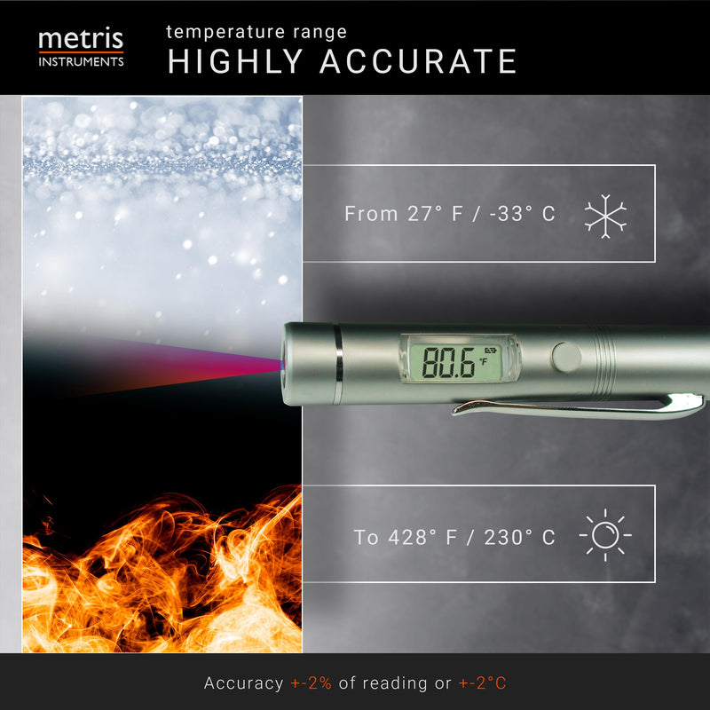 [Australia - AusPower] - Mini Digital Infrared Thermometer Certified to UL4200A Reese’s Law for Reptiles, Playground, Automotive, [ -27.4° to 428 °F ] (-33° to 220 °C) 1:1 D:S Ratio, Model TN002PC NO Laser 
