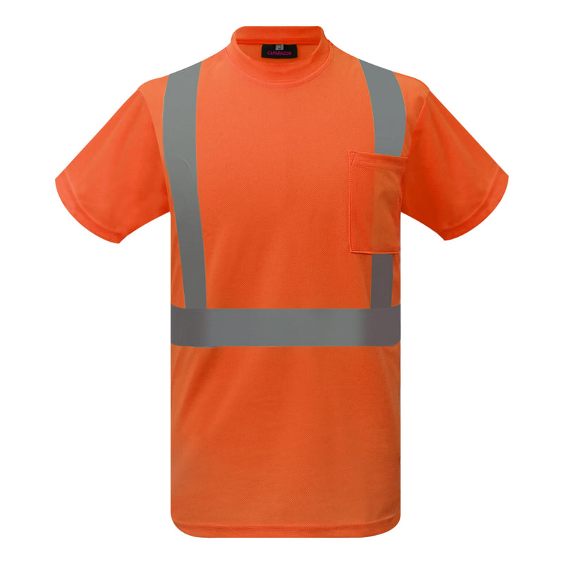 caparazon High-Visibility Safety Shirt, ANSI/ISEA Class 2 Reflective T-Shirt Orange Medium