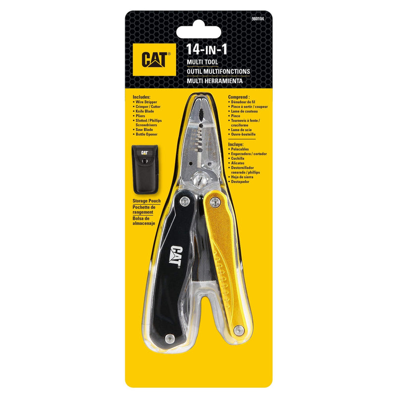 CAT 14-in-1 Multitool Pliers, Wire Stripper, Multi Purpose Electricians Pliers, Aluminum Handles and Stainless Steel Tools, Storage Pouch, Safety Lock - 980104