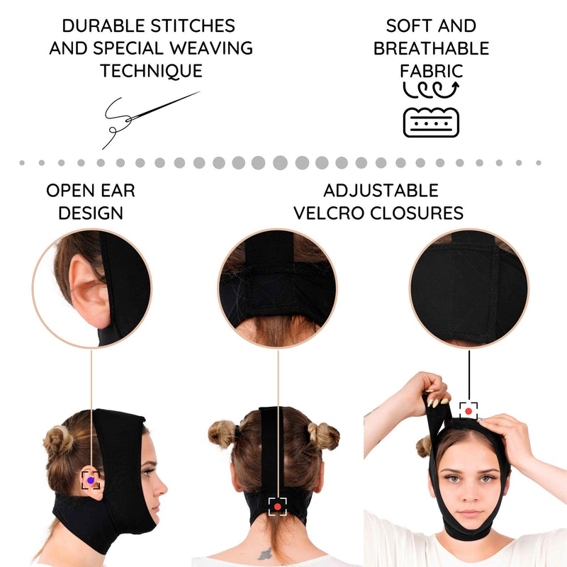 [Australia - AusPower] - Post Surgery Neck and Chin Compression Garment Wrap Bandage for Women, Face Slimmer Black Medium (Pack of 1) 