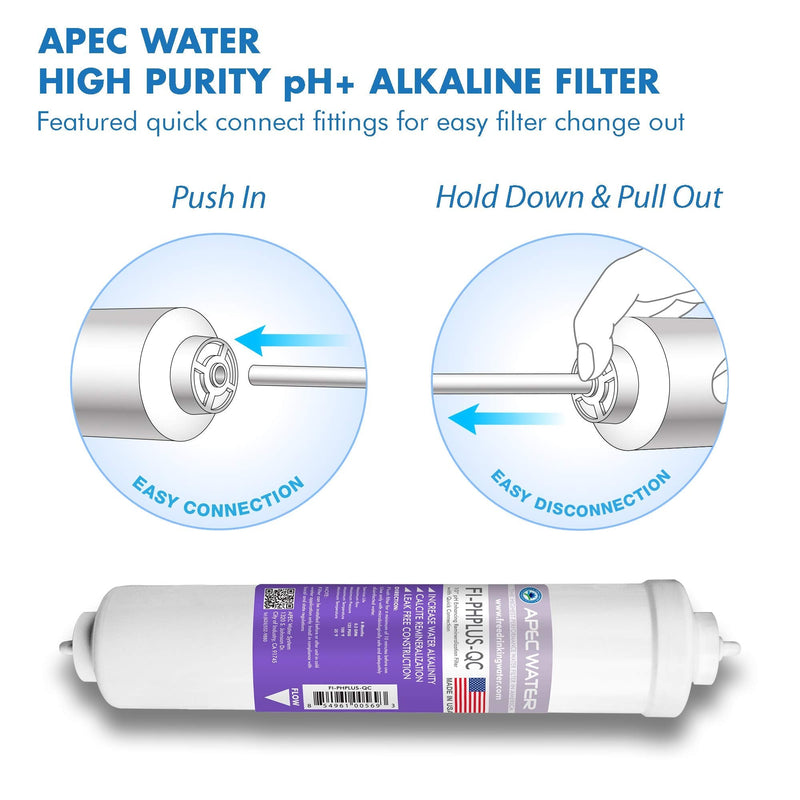 APEC Water Systems PHPLUSKIT-14 US Made 10" Alkaline High Purity pH+ Calcium Carbonate Inline Filter Kit with 1/4" Quick Connect PH-PLUS Kit 10" pH+ Kit