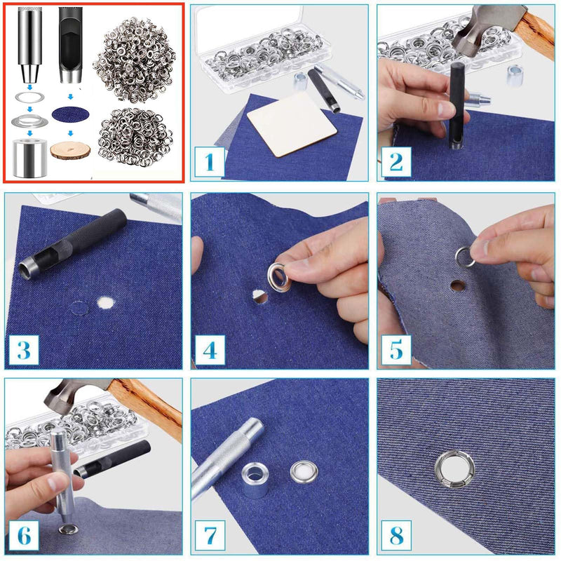 [Australia - AusPower] - Eyelets Grommet Tool Kit, 405 Pieces, 1/2 Inch Gold and Silver Eyelets with Washers, Two Set of Installation Tools, Pliers,Hole Punch and Punched padand for Leather, Belt, Shoes, Crafts 1/2inch & 405pcs 