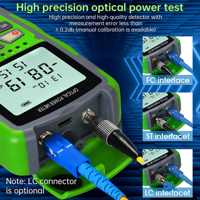 [Australia - AusPower] - Fiber Optic Tester Fiber Light Power Meter -70~+10dBm, SC/FC/ST Universal Interface Built-in 10Km Fault Detector with FC to LC Adapter 