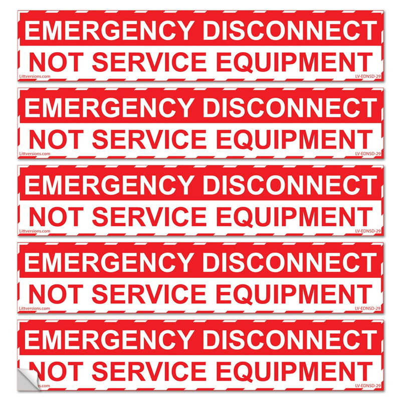 5 Pack 1-3/4"x 9" Emergency Disconnect NOT Service Equipment Labels Sign Notice Sticker Panel Heavy Duty Pressure Sensitive Vinyl Waterproof Ultra Durable Electrical 44-945 NEC Compliant Red and White 5 Pack