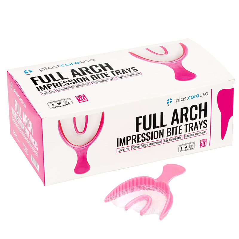 [Australia - AusPower] - 30 Full Arch Pink Disposable Dental Bite Registration Trays for Teeth Molds, 1 Box of 30 Bite Impression Trays 