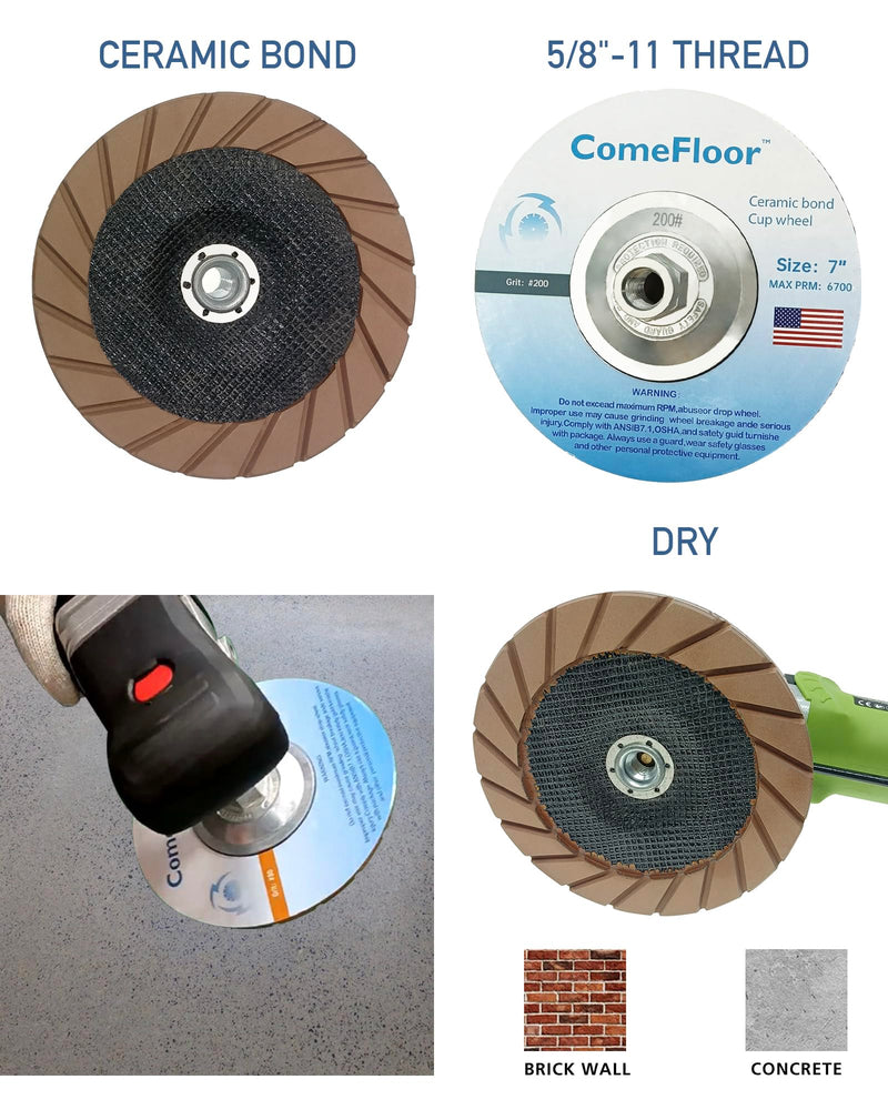 [Australia - AusPower] - Concrete Grinding Cup Wheel 7" Ceramic Diamond Cup Wheel for Floor Grinding, Fits 5/8"-11 Arbor Angle Grinder, 200# Medium 200# 